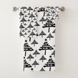 Stylish Black and White Christmas Tree Pattern Bath Towel Set