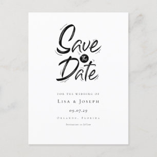 Stylish Black and White Etched Save the Date Postcard