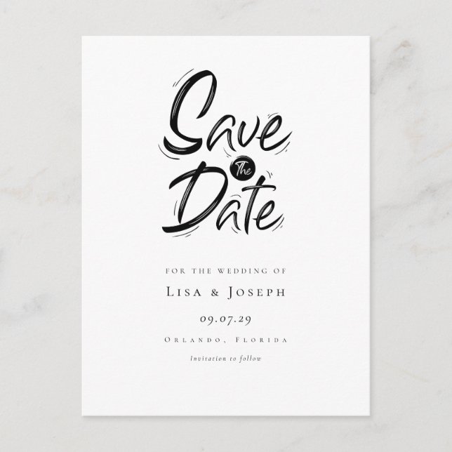 Stylish Black and White Etched Save the Date Postcard (Front)