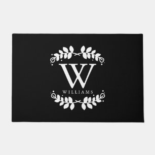 Stylish Black and White Family Monogram Doormat