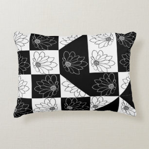 Stylish Black and white Floral chequered aesthetic Accent Pillow
