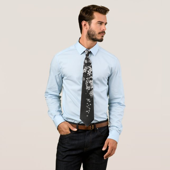 STYLISH BLACK AND WHITE FLORAL NECK TIE (In Situ)