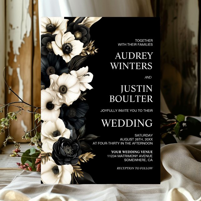 Stylish Black and White Floral Wedding Invitation (Creator Uploaded)