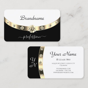 Stylish Black and White Gold Sparkling Diamonds Business Card