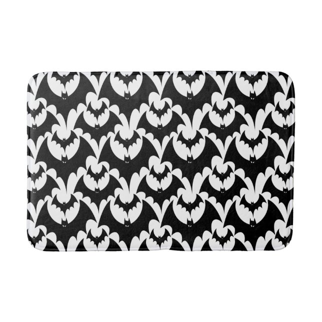 Stylish Black And White Goth Bats Pattern Bath Mat (Front)