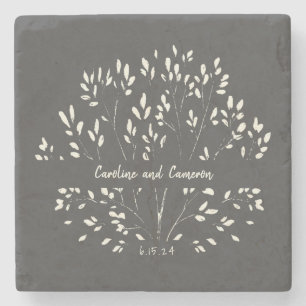 Stylish Black and White Hand Painted Floral Stone Coaster
