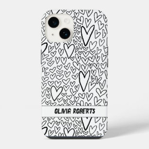 Stylish Black and White Hearts Pattern Personalize iPhone 14 Case