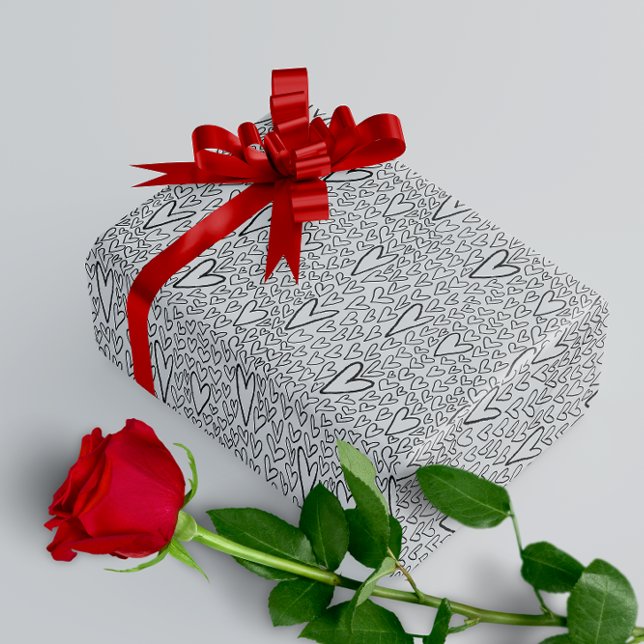 Stylish Black and White Hearts Pattern  Wrapping Paper (Creator Uploaded)