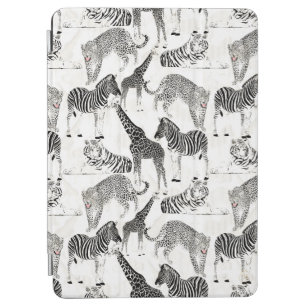 Stylish Black and White Jungle Animals Pattern iPad Air Cover