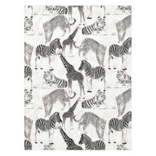 Stylish Black and White Jungle Animals Pattern Tablecloth