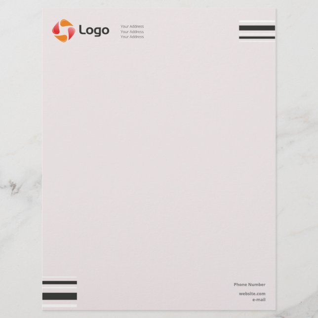 Stylish Black and White Minimal Squared Lines Letterhead (Front)