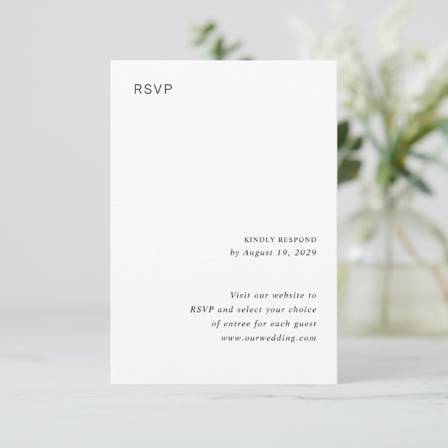Stylish Black and White Minimalist Wedding RSVP Card (Standing Front)