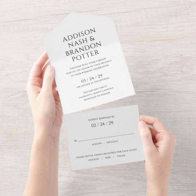 Stylish Black and White Modern Wedding All In One Invitation (Tearaway)