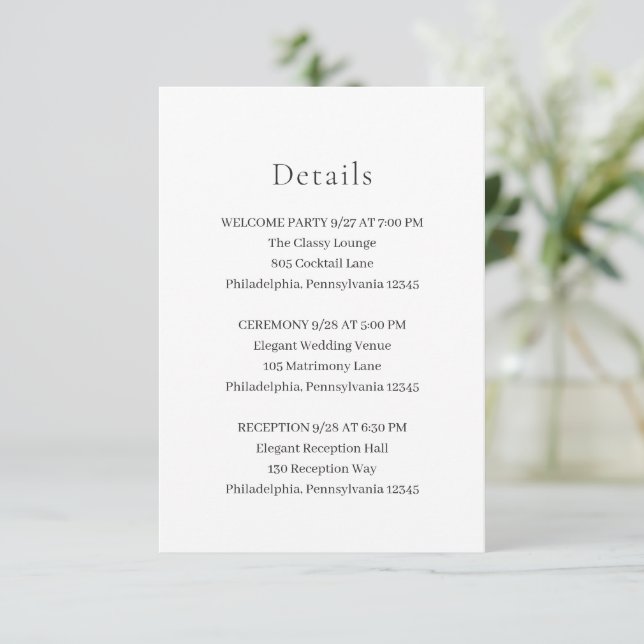 Stylish Black and White Modern Wedding Enclosure Card (Standing Front)