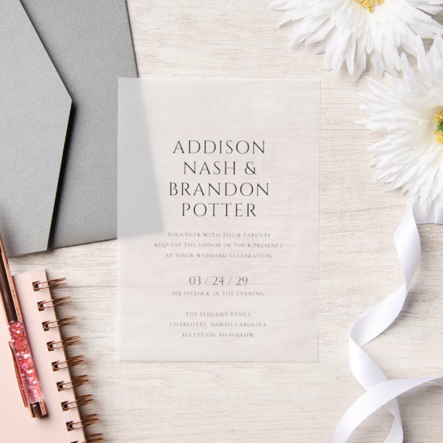 Stylish Black and White Modern Wedding Vellum Invitations (Wedding)