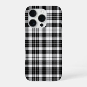 Stylish Black and White Monochrome Tartan Plaid iPhone 16 Pro Case