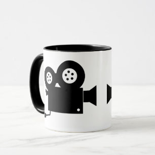 STYLISH BLACK AND WHITE MOVIE CAMERA MUG
