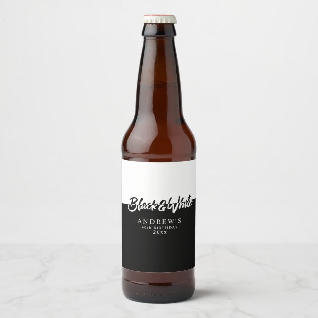 Stylish Black and White Party Beer Bottle Label (Front)