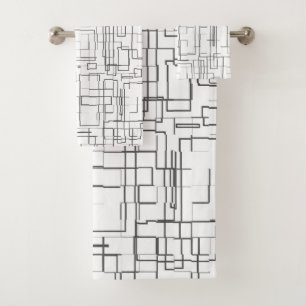 Stylish Black and White Pattern Bath Towel Set