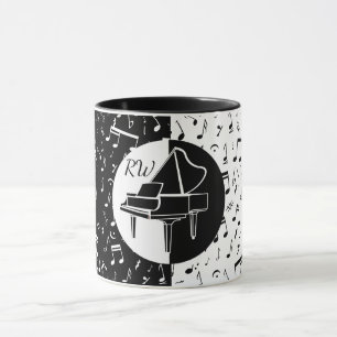 Stylish black and white Piano and music design Mug