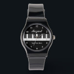 Stylish black and white piano keys watch for men<br><div class="desc">Stylish black and white piano keys watch for men. Personalize with name,  monogram,  funny quote or slogan. Custom background colour. Unique Birthday gift ideas for piano player,  pianist,  classical music teacher,  musician,  instructor,  producer,  artist,  husband,  dad etc. Classy men's watch with silicone strap.</div>