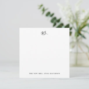 Stylish Black and White Single Stem Flower Flat  Card