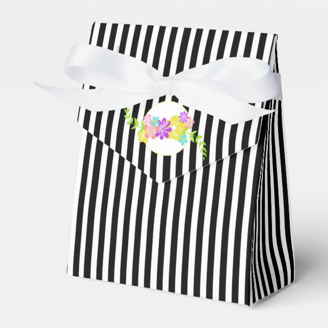 Stylish Black and White Striped Favour Gift Box (Front Side)