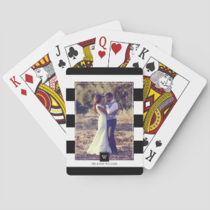 Stylish Black and White Stripes Monogrammed Playing Cards
