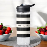 Stylish Black and White Stripes with Any Name Water Bottle<br><div class="desc">A classic look that is so chic and stylish,  this simple design has a horizontal stripes pattern in black and eggshell off-white. A text template is included to personalize with your name or other desired text in the centre of the design. Get the look! Makes a great gift idea.</div>