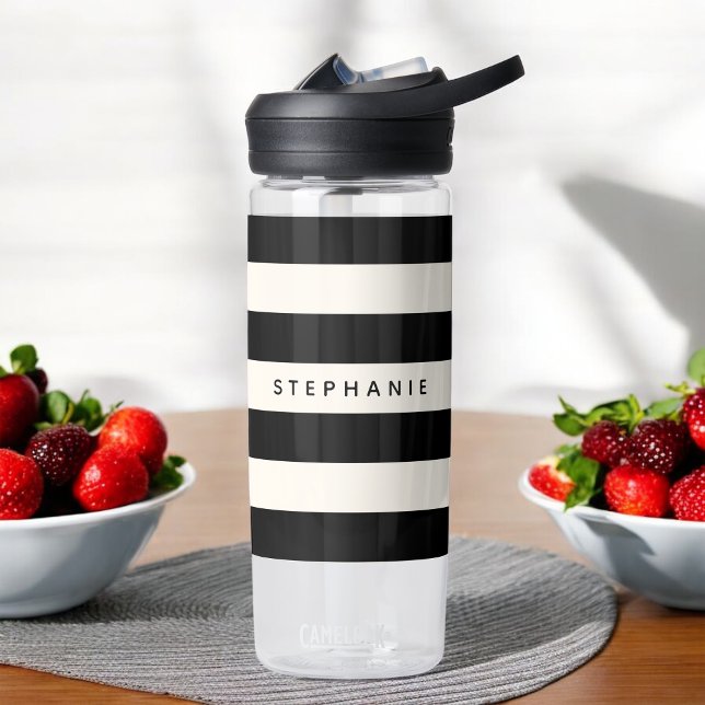 Stylish Black and White Stripes with Any Name Water Bottle (Personalize with any name!)