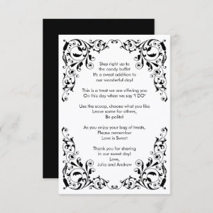 Stylish Black and White Swirls Candy Buffet Thank You Card