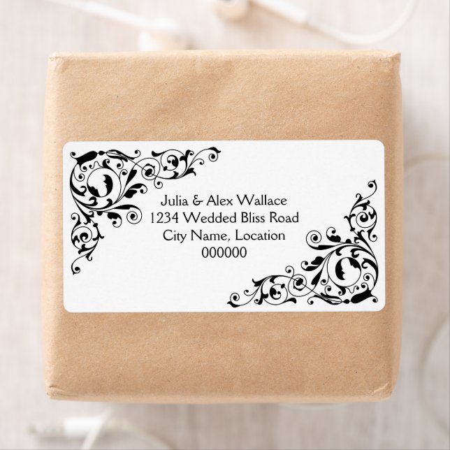 Stylish Black and White Swirls Customizable Labels (Insitu)