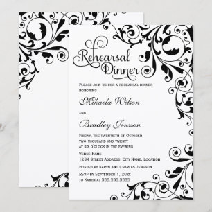Stylish Black and White Swirls Rehearsal Dinner Invitation