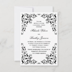 Stylish Black and White Swirls Rehearsal Dinner Invitation