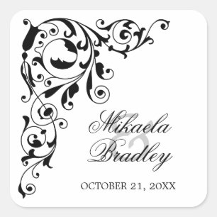 Stylish Black and White Swirls Wedding Seals