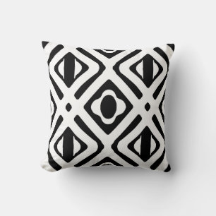Stylish Black and White Tribal Diamond Pattern Throw Pillow