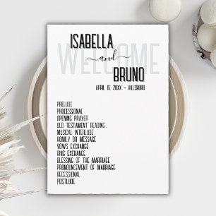 Stylish Black and White Wedding Order of Service Program