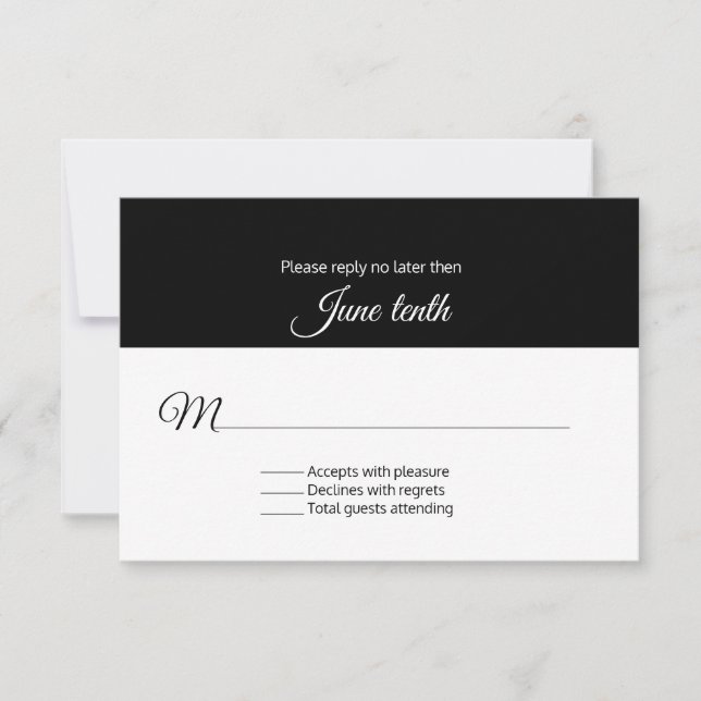 Stylish Black and White Wedding RSVP Card (Front)
