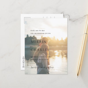 Stylish Black and White Wedding Save the Date Announcement Postcard