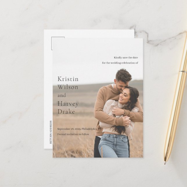 Stylish Black and White Wedding Save the Date Announcement Postcard (Front/Back In Situ)