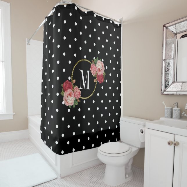 Stylish Black Antique Floral Polka Dots Monogram (In Situ)