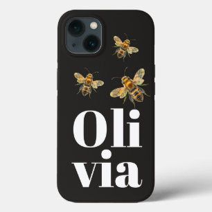 Stylish Black Bee Personalized Name iPhone 13 Case