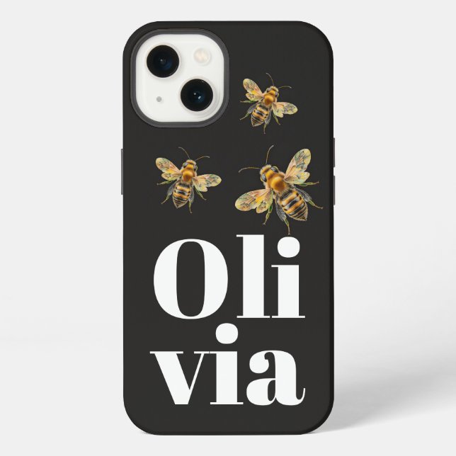 Stylish Black Bee Personalized Name iPhone Case (Back)