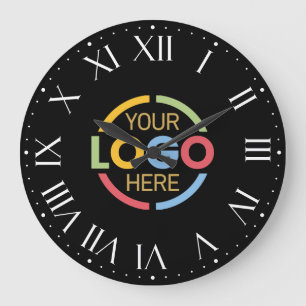 Stylish Black Branded Company Business Logo Custom Large Clock