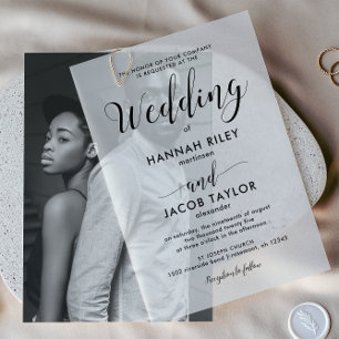 Stylish Black Calligraphy Elegant Wedding Vellum Invitations