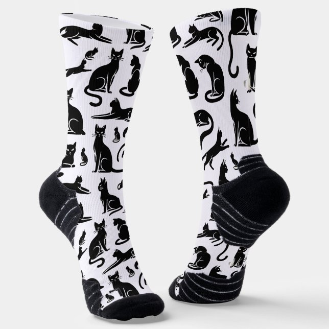 Stylish Black Cat Silhouette Socks  (Angled)
