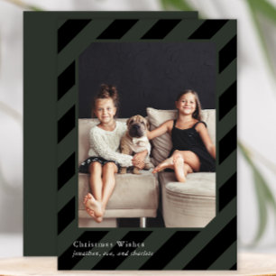Stylish Black Christmas Stripes Simple Photo Holiday Card