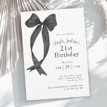 Stylish Black Coquette Bow 21st Birthday Party Invitation<br><div class="desc">Celebrate a 21st birthday in feminine coquette style with this simple charming party invitation featuring a stylish and sophisticated black bow with long trailing ribbons. The simplicity of this design blended with the chic black bow makes it the perfect choice for a 21st birthday celebration. Personalize the text template with...</div>