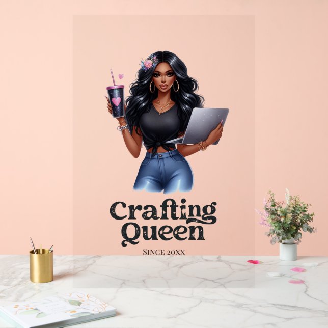 Stylish Black Crafting Queen Branding Acrylic Sign (Wedding)