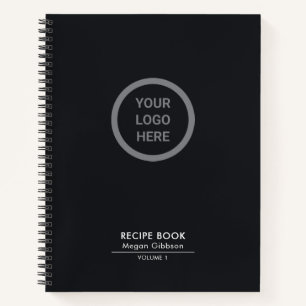 Stylish Black Custom Logo Branded Personal Recipe Notebook